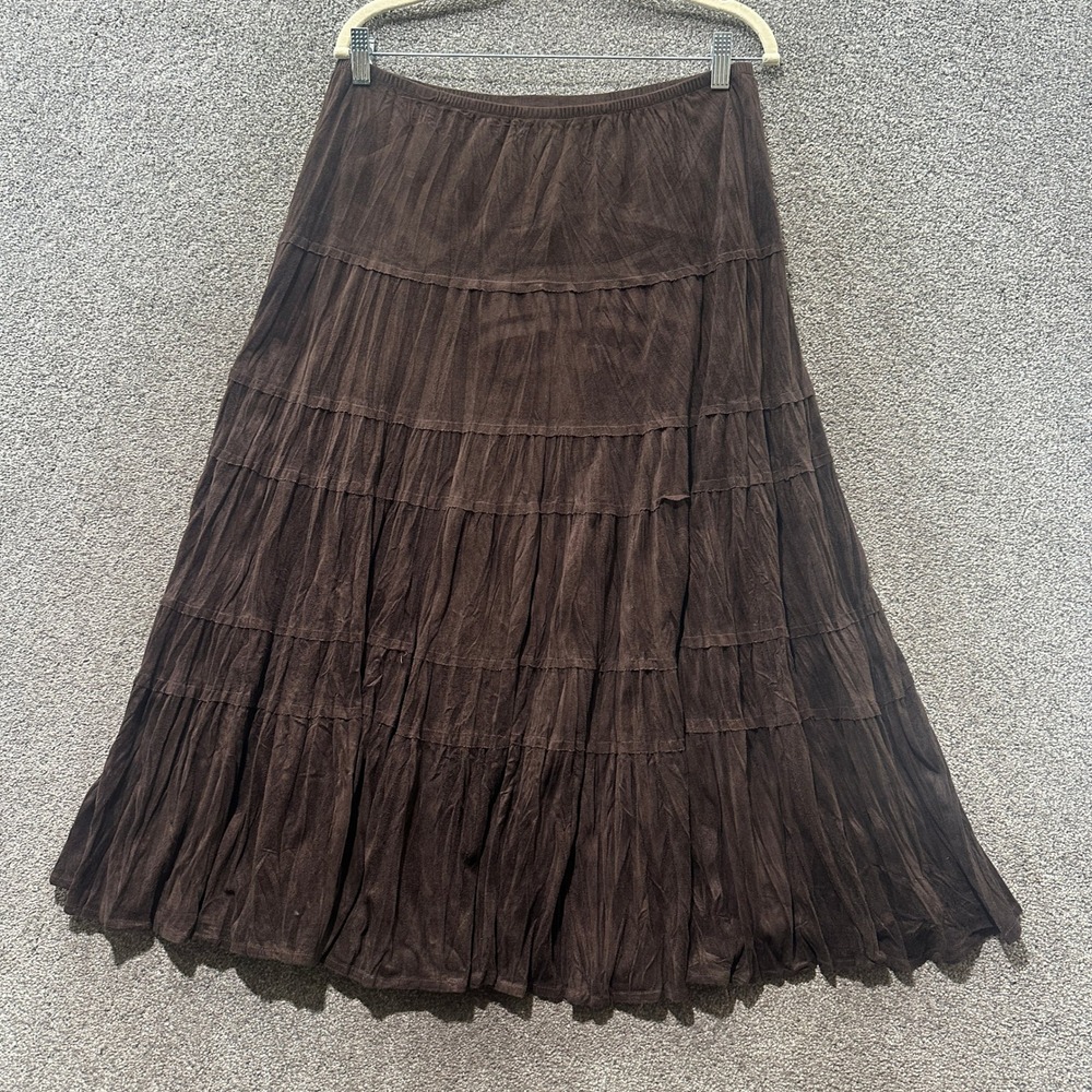 Coldwater Creek Brown Tiered Maxi Skirt Medium Pull On Boho Western Earthy Flowy